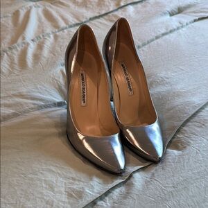 Manolo Blahnik Silver Metallic Heels